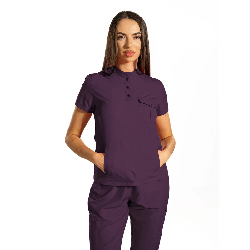 Bluza medicala dama tip polo cu marsupiu