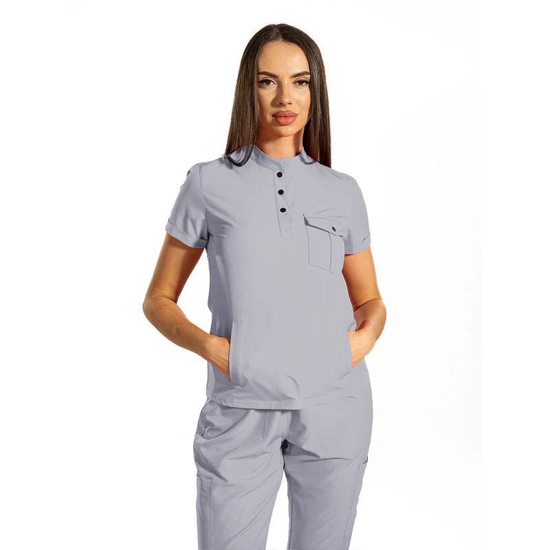 Bluza medicala dama tip polo cu marsupiu