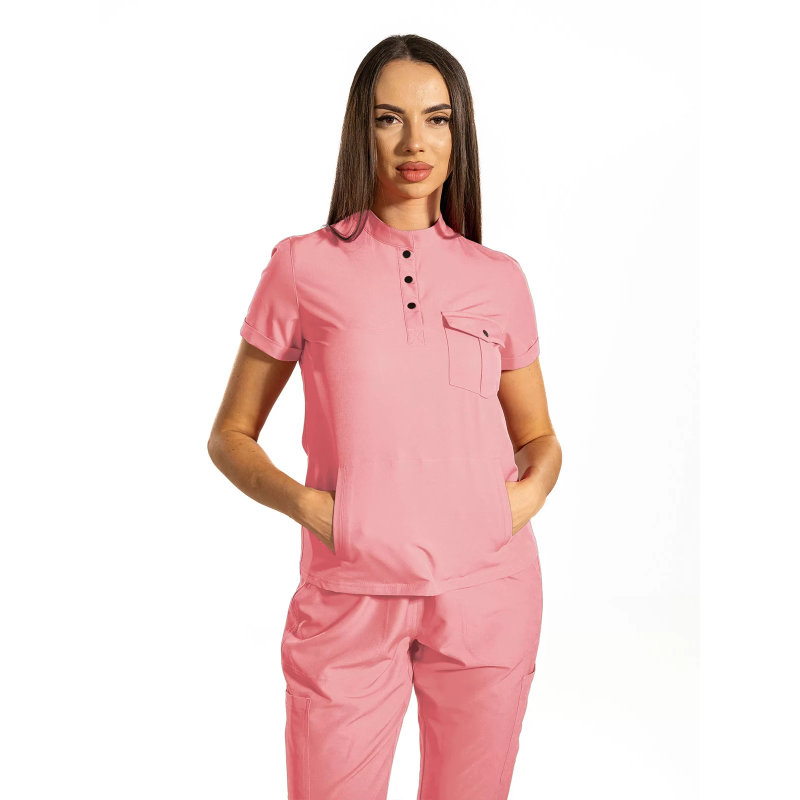 Bluza medicala dama tip polo cu marsupiu